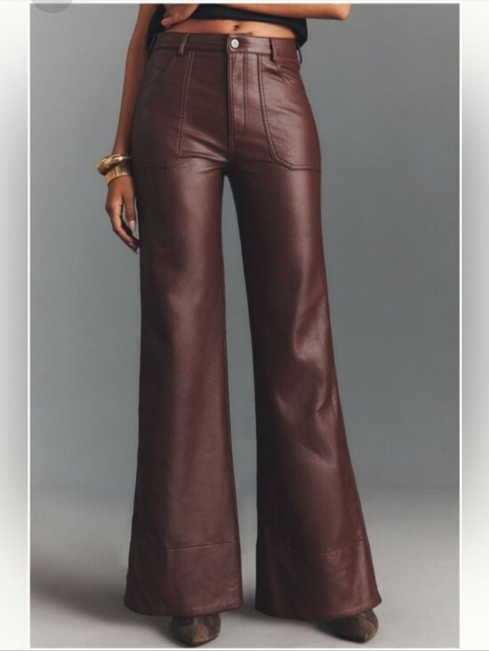 ANTHROPOLOGIE Pilcro Rylan Faux Leather High-Rise Flare Pants Cocoa NWT. 27
